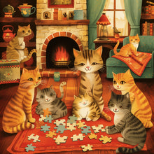 Load image into Gallery viewer, Purring Puzzlers 500 Piece Puzzle - Square Puzzle of Cosy Cats Doing a Jigsaw Puzzle for Adults, Teens & Family. Cat Jigsaw Puzzle 500 Pieces