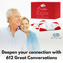 Load image into Gallery viewer, Couples Topix - 612 Conversation Starters for Couples, Easily Create Quality Time with These Conversation Starter Cards, Fun Date Night Ideas, Relationship Gifts
