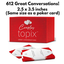 Load image into Gallery viewer, Couples Topix - 612 Conversation Starters for Couples, Easily Create Quality Time with These Conversation Starter Cards, Fun Date Night Ideas, Relationship Gifts