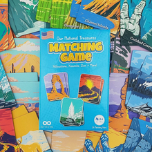 Load image into Gallery viewer, Our National Treasures Matching Game for Ages 3 & Up A Fun & Fast USA National Parks Memory Game for Kids. Yosemite, Yellowstone, Arches, Denali and More