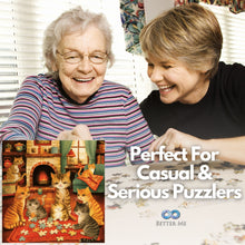 Load image into Gallery viewer, Purring Puzzlers 500 Piece Puzzle - Square Puzzle of Cosy Cats Doing a Jigsaw Puzzle for Adults, Teens & Family. Cat Jigsaw Puzzle 500 Pieces