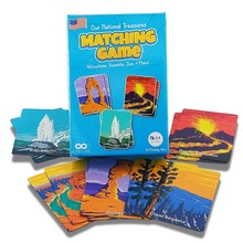 Load image into Gallery viewer, Our National Treasures Matching Game for Ages 3 & Up A Fun & Fast USA National Parks Memory Game for Kids. Yosemite, Yellowstone, Arches, Denali and More