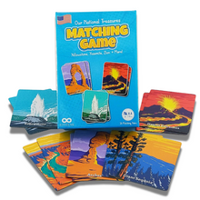 Load image into Gallery viewer, Our National Treasures Matching Game for Ages 3 &amp; Up A Fun &amp; Fast USA National Parks Memory Game for Kids. Yosemite, Yellowstone, Arches, Denali and More
