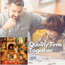Load image into Gallery viewer, Purring Puzzlers 500 Piece Puzzle - Square Puzzle of Cosy Cats Doing a Jigsaw Puzzle for Adults, Teens & Family. Cat Jigsaw Puzzle 500 Pieces
