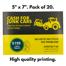 Load image into Gallery viewer, We Buy Junk Cars Prank Cards - Parking Lot Windshield Prank. Pack of 20.
