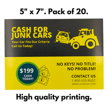 Load image into Gallery viewer, We Buy Junk Cars Prank Cards - Parking Lot Windshield Prank. Pack of 20.