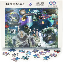 Load image into Gallery viewer, Cats in Space Jigsaw Puzzle - 500 Piece Outer Space Funny Cat Gifts, Science Fiction Funny Cat Puzzles for Adults & Family