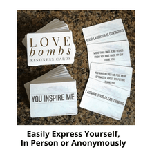 Load image into Gallery viewer, Love Bombs Kindness Cards, Sincere Appreciation, Compliment & Encouragement Cards. Gratitude Gifts for Couples, Families & Friends
