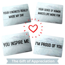 Load image into Gallery viewer, Love Bombs Kindness Cards, Sincere Appreciation, Compliment & Encouragement Cards. Gratitude Gifts for Couples, Families & Friends