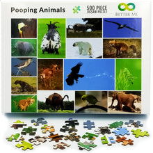 Load image into Gallery viewer, Pooping Animals 500 Piece Puzzle - Funny Gag, Weird Puzzles for Adults White Elephant Exchange or Dirty Santa.