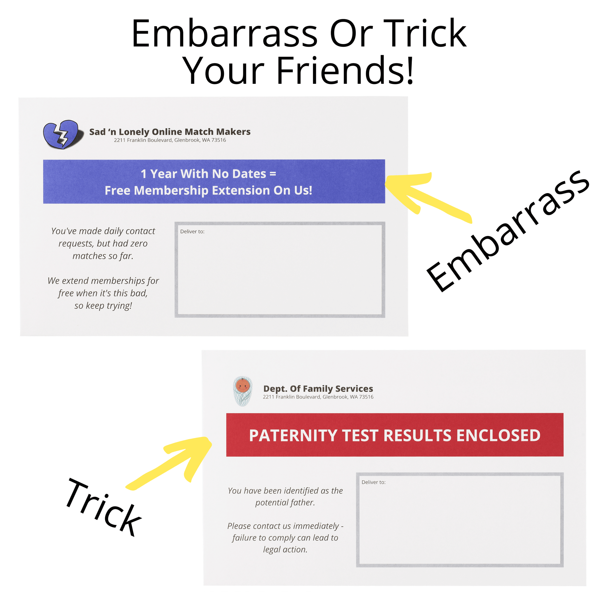 Pack of 17 Funny Prank Envelopes Gag Gift Practical Jokes And