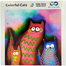 Load image into Gallery viewer, Colorful Cats Square 1000 Piece Puzzle - Funny &amp; Colorful Cat Puzzles for Adults 1000 Piece, Unusual Trippy Smiling Kitty Cat Puzzle
