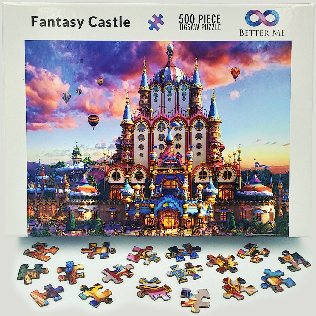 Fantasy Castle 500 Piece Castle Puzzle for Adults & Kids - Whimsical Castle Neuschwanstein Bavarian Style Palace Architecture