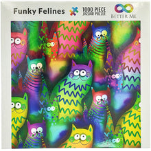 Load image into Gallery viewer, Funky Felines Square 1000 Piece Puzzle - Funny &amp; Colorful Cat Puzzles for Adults 1000 Piece, Unusual Trippy Smiling Kitty Cats Puzzle
