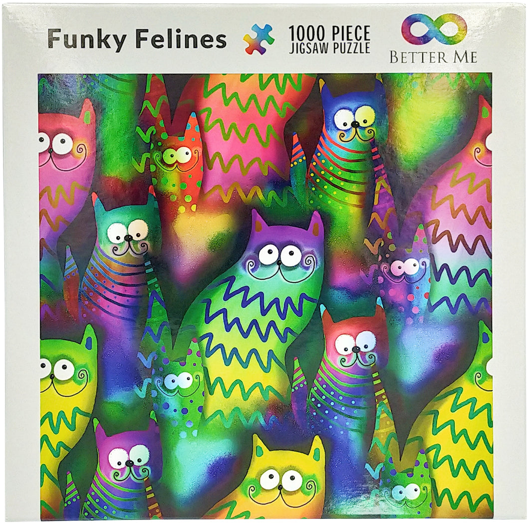 Funky Felines Square 1000 Piece Puzzle - Funny & Colorful Cat Puzzles for Adults 1000 Piece, Unusual Trippy Smiling Kitty Cats Puzzle