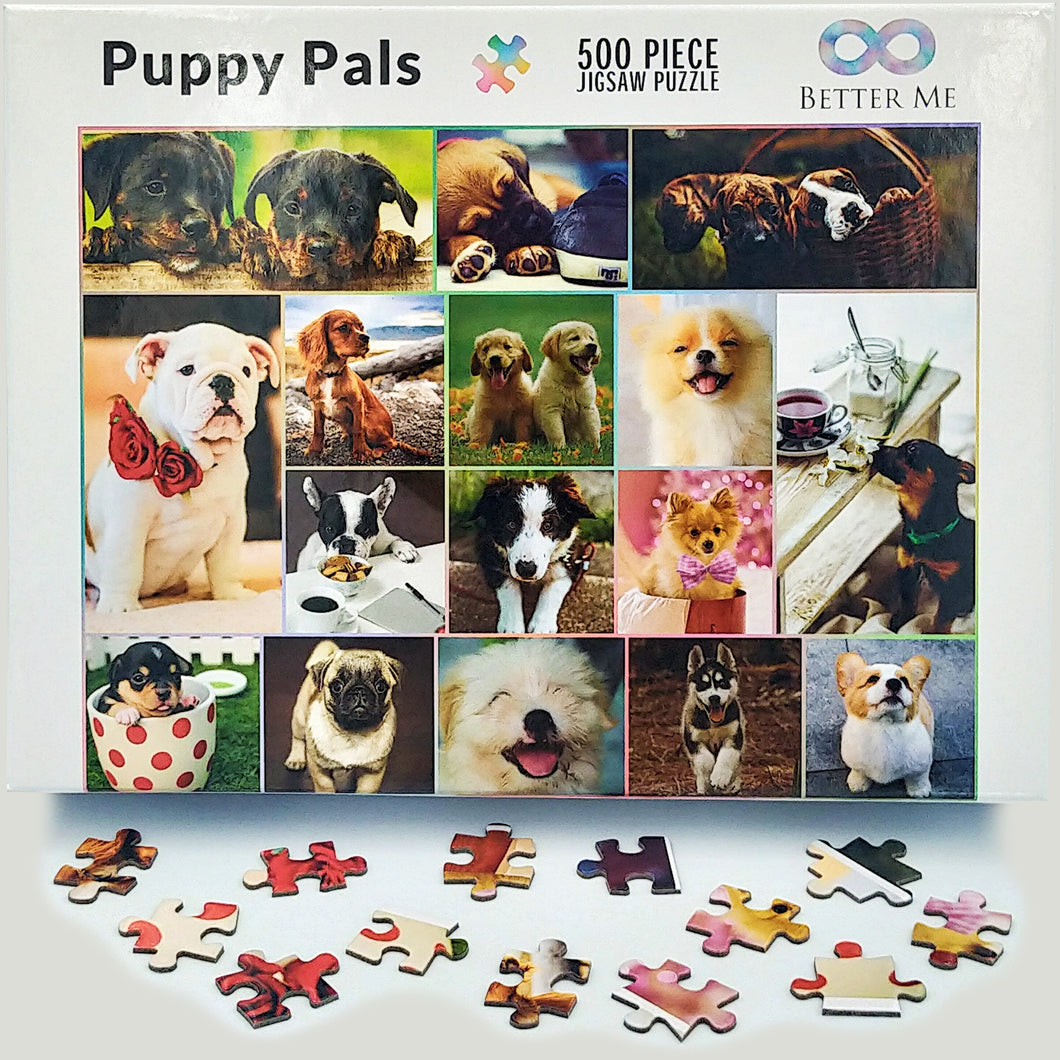 Dog Lovers Puppy Puzzle Collage - Puppy Pals 500 Piece Puzzle, Like 17 Mini Jigsaw Puzzles in One. Cute Puppies Galore.